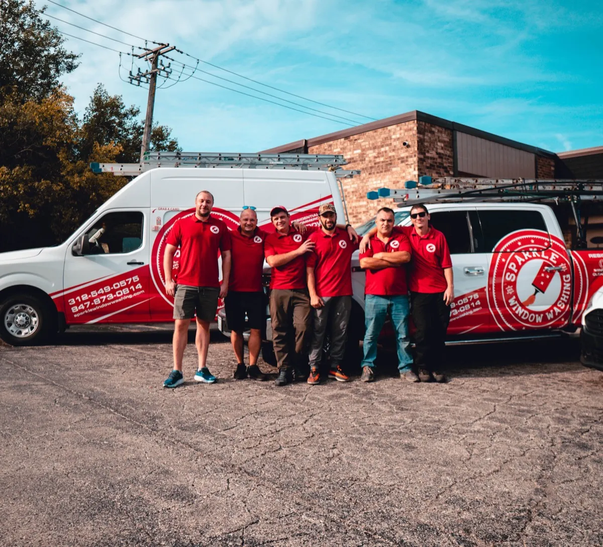 Sparkle Service commercial team with branded fleet
