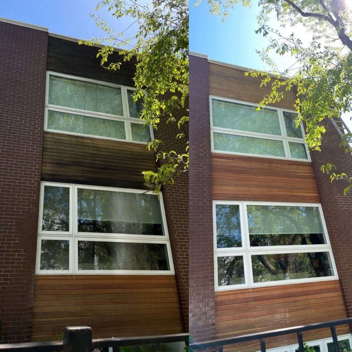 Soft washing a home exterior — worker applying low-pressure foam to vinyl siding